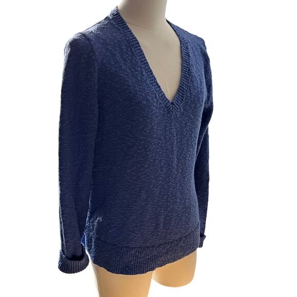 J.Crew Sweater Small Blue 100% Cotton V Neck Textured Knit Long Sleeve Casual - Picture 4 of 12